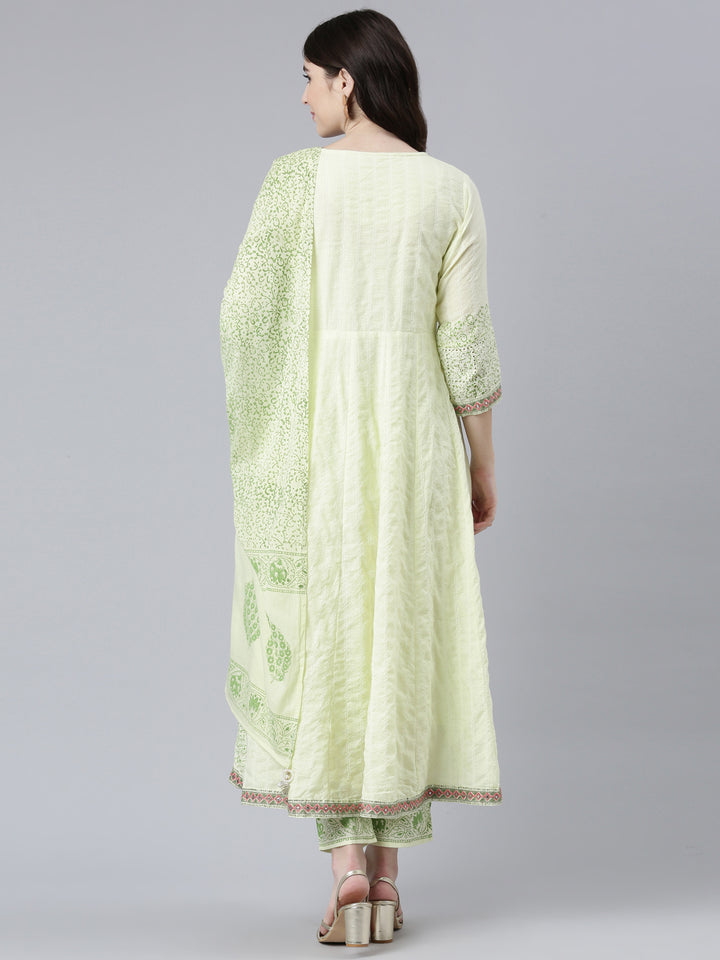 Neerus Green printed straight kurta set with dupatta - side view