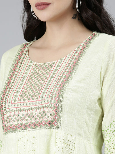Neerus Green Regular Straight Floral Kurta Sets And Trousers With Dupatta