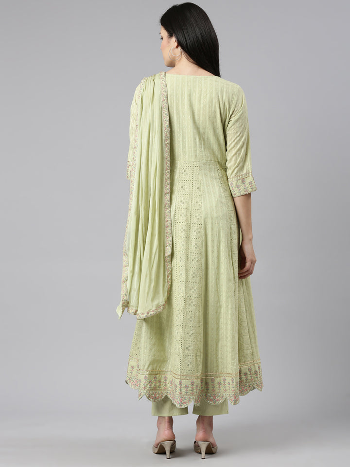 Neerus Green printed straight kurta set with trouser and dupatta - side view
