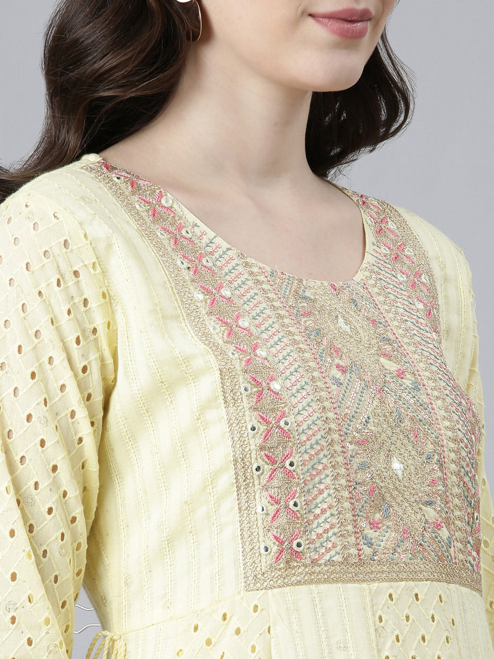 Neerus Yellow Regular Flared Yoke Design Kurta And Trousers With Dupatta