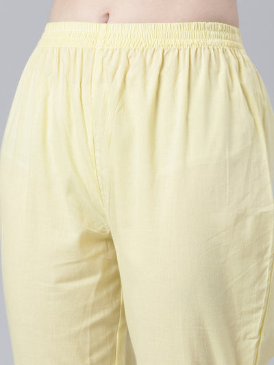 Neeru's Yellow Regular Flared Yoke Design Kurta And Trousers With Dupatta