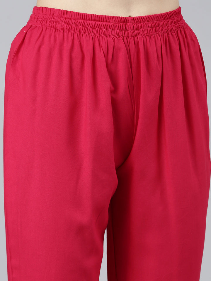 Neerus Pink Regular Straight Floral Kurta Sets And Trousers With Dupatta