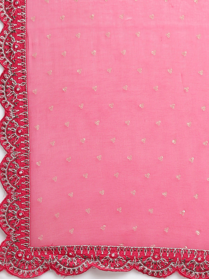 Neerus Pink Regular Straight Floral Kurta Sets And Trousers With Dupatta