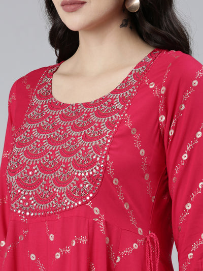 Neeru's Pink Regular Straight Floral Kurta Sets And Trousers With Dupatta