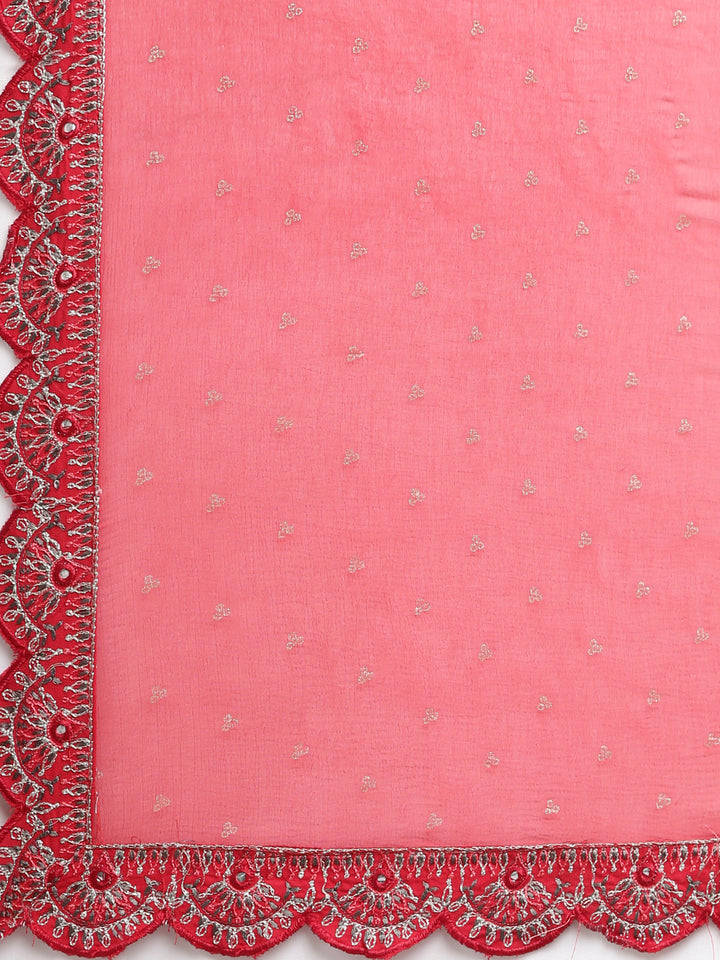 Neerus Red printed straight kurta set with dupatta - detail view 4