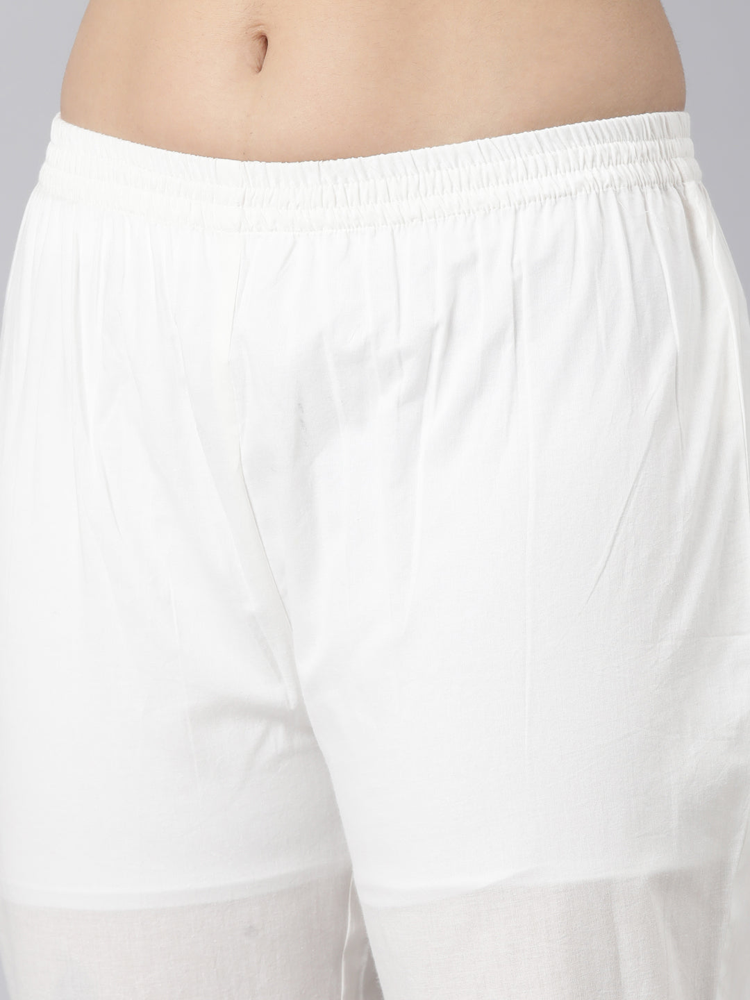 Neerus White cotton printed straight suit set - detail view 3