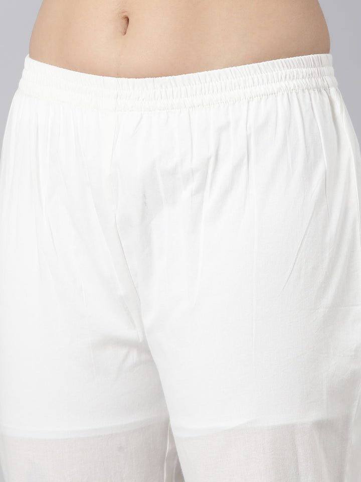 Neerus White cotton printed straight suit set - detail view 3