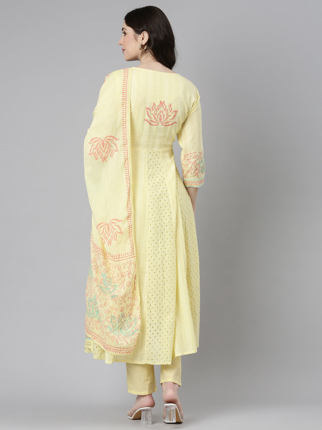 Neeru's Yellow Regular Straight Printed Kurta And Trousers With Dupatta