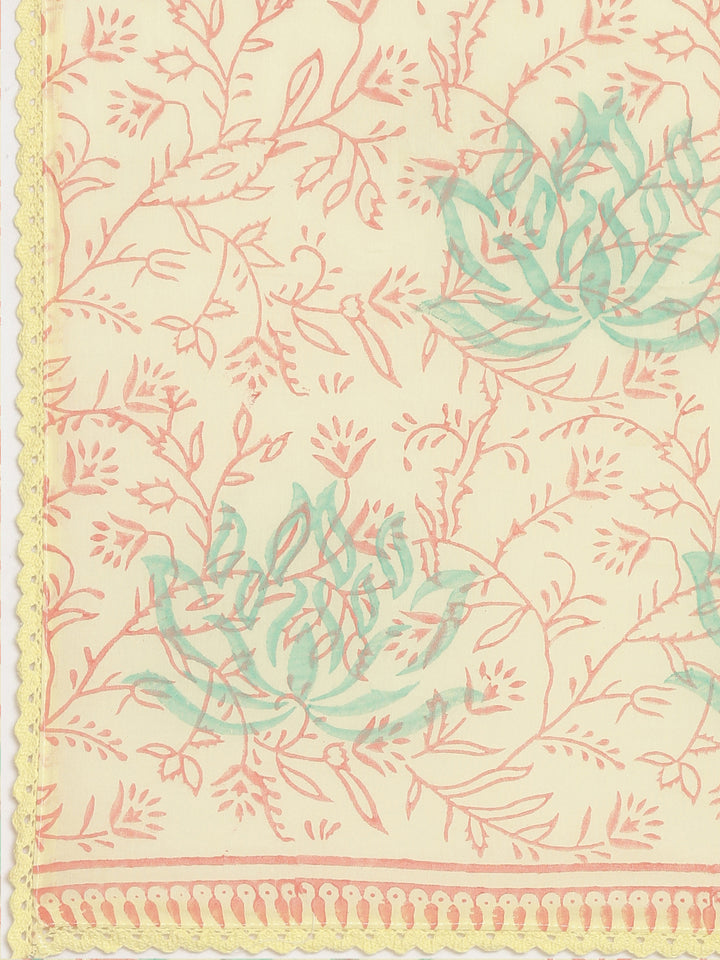 Neerus Yellow Regular Straight Printed Kurta And Trousers With Dupatta