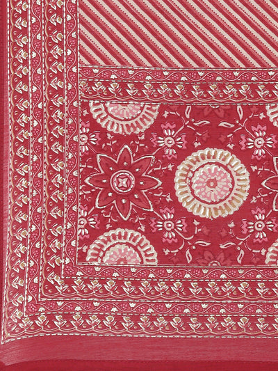 Neerus Maroon Regular Straight Floral Kurta And Trousers With Dupatta