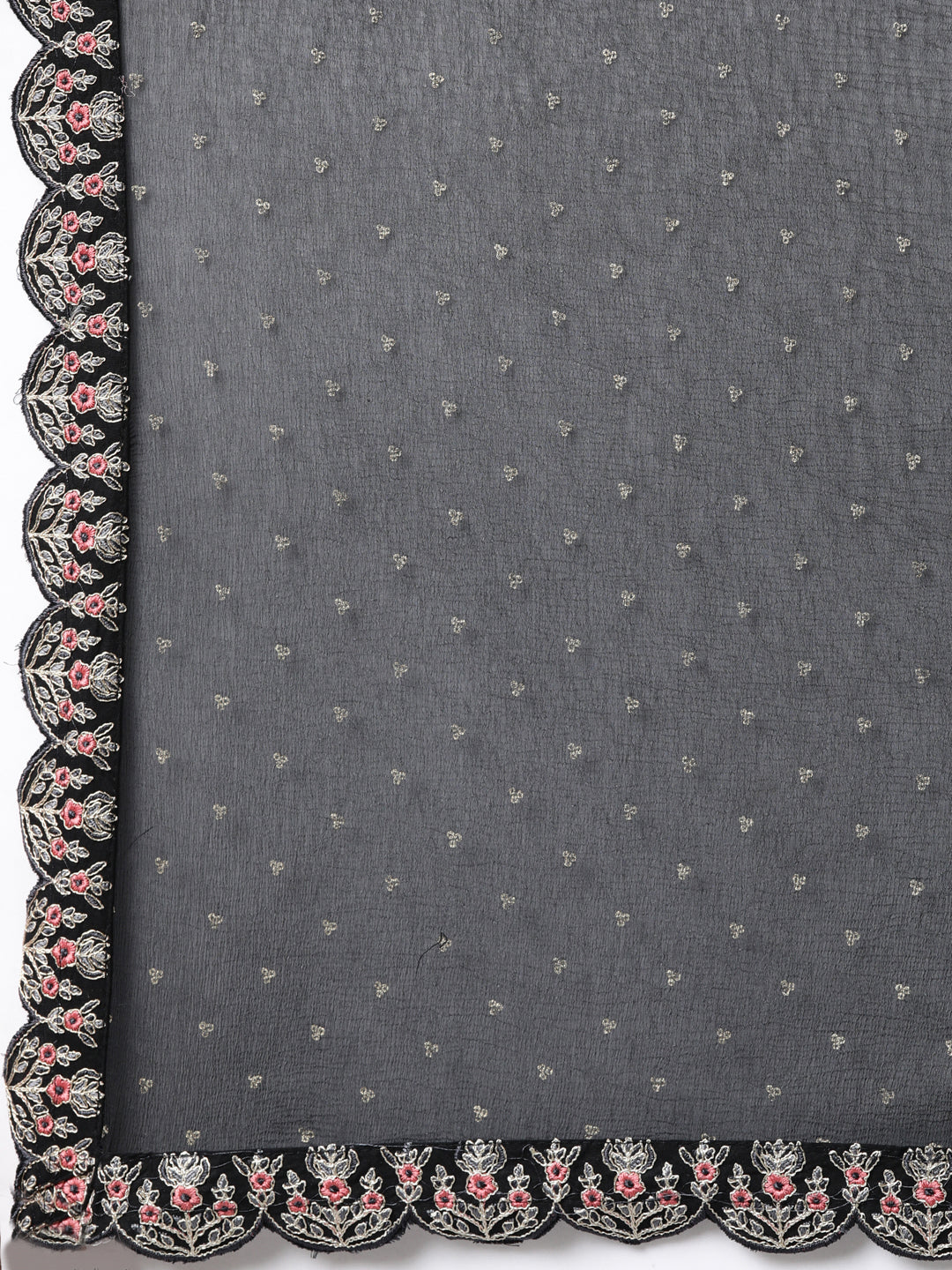 Neerus Black printed ethnic suit set flared kurta with trouser and dupatta - detail view 4