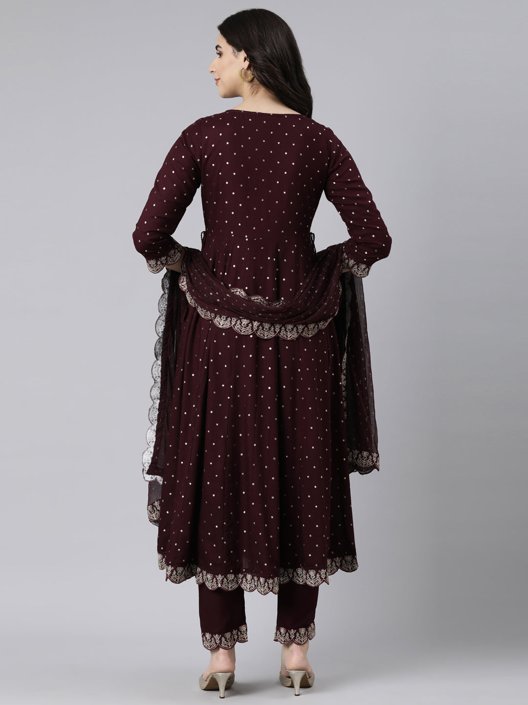 Neerus Purple Regular Flared Ethnic Motifs Kurta And  Trousers With Dupatta