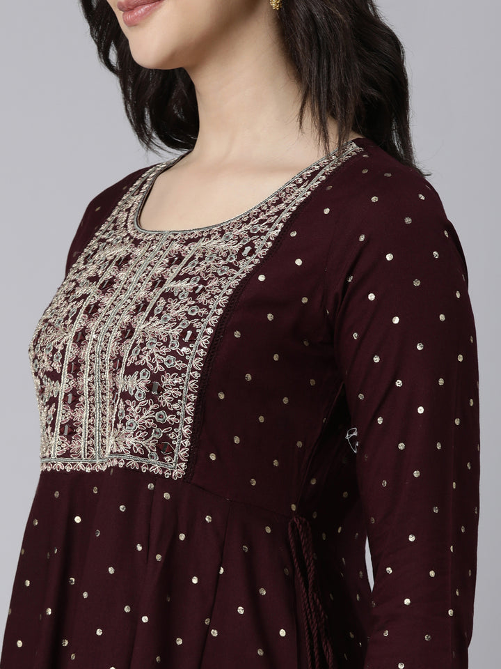 Neerus Purple Regular Flared Ethnic Motifs Kurta And  Trousers With Dupatta