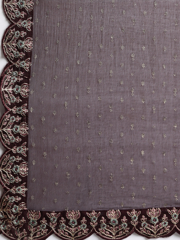 Neerus Purple Regular Flared Ethnic Motifs Kurta And  Trousers With Dupatta