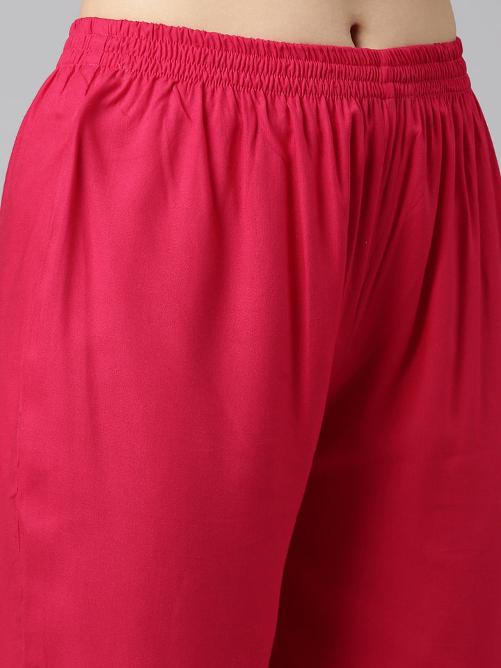 Neerus Pink embroidered straight kurta set with trouser and dupatta - detail view 3