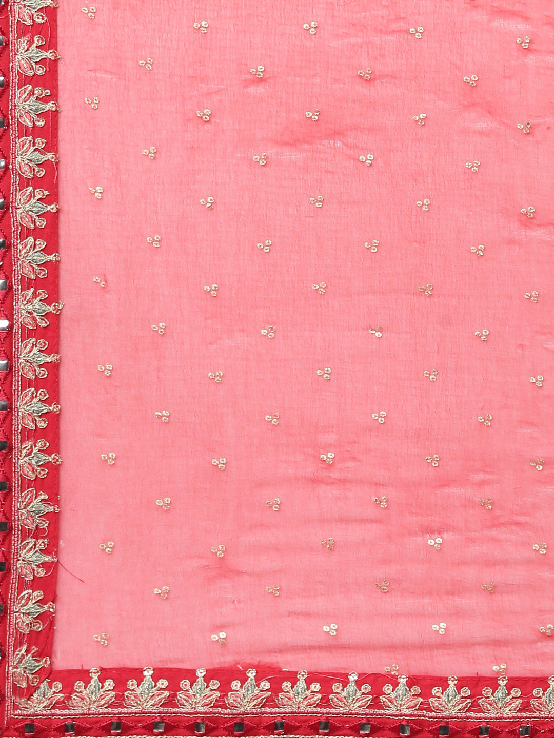 Neerus Red embroidered straight kurta set with trouser and dupatta - detail view 4