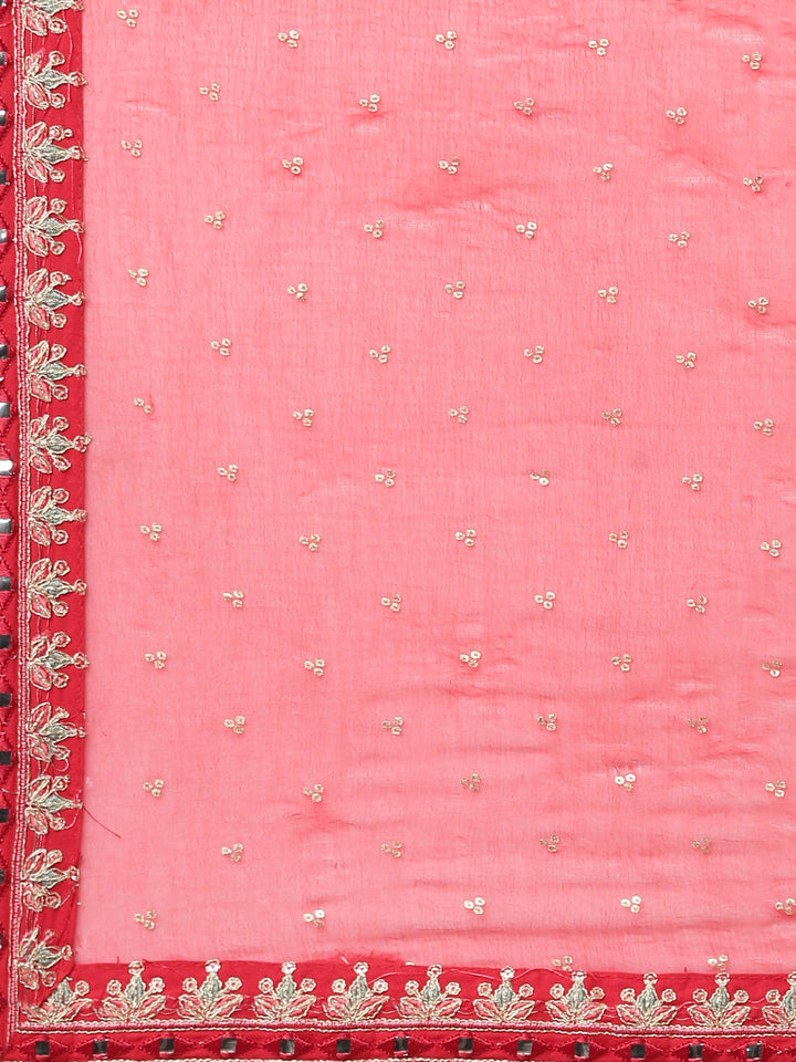 Neerus Red embroidered straight kurta set with trouser and dupatta - detail view 4