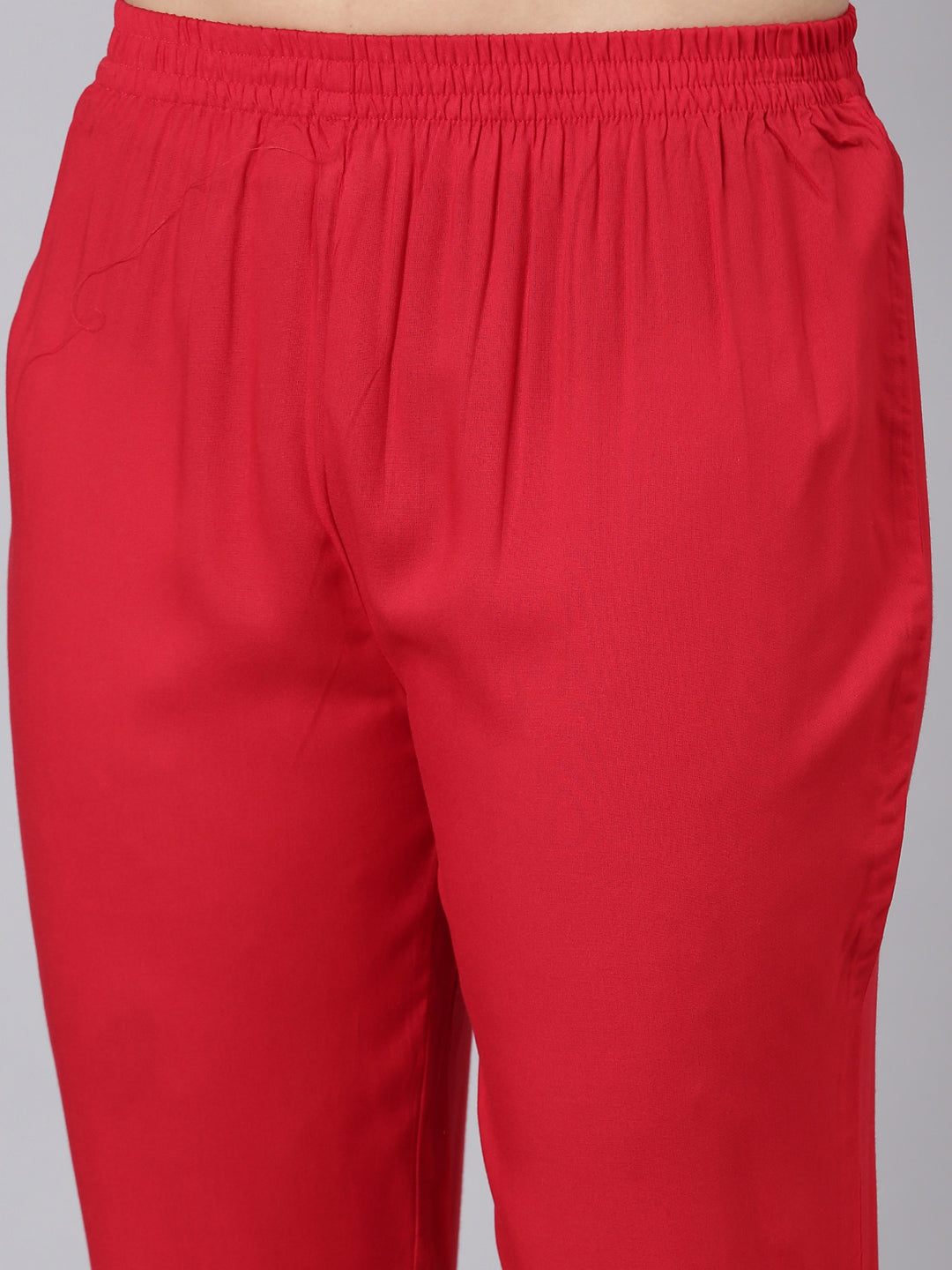 Neerus Red printed ethnic suit set straight kurta with trouser and dupatta - detail view 3