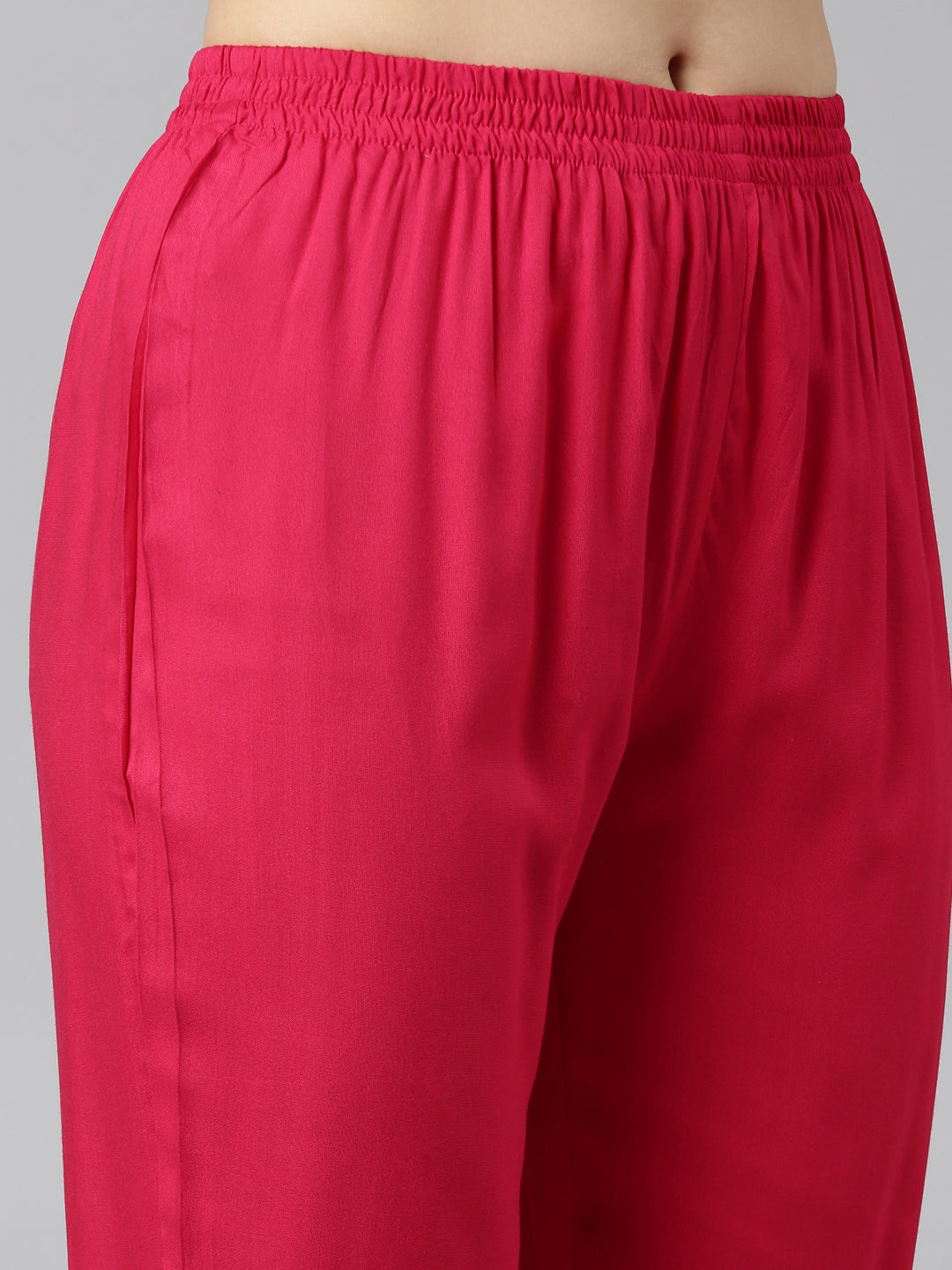 Neerus Pink printed straight kurta set with trouser and dupatta - detail view 3