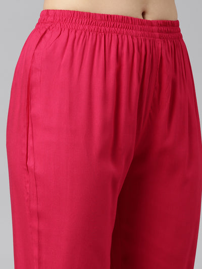 Neerus Pink Regular Straight Printed Kurta And Trousers With Dupatta