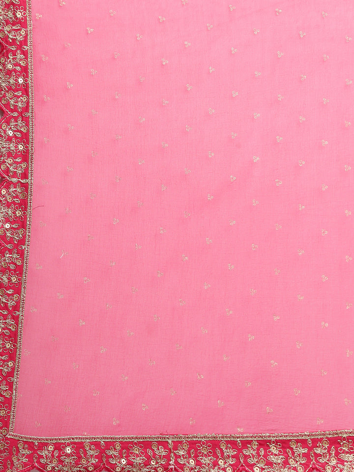 Neerus Pink printed straight kurta set with trouser and dupatta - detail view 4