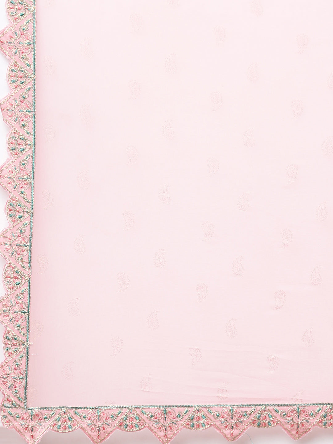 Neerus Pink printed ethnic straight kurta set with trouser and dupatta - detail view 4