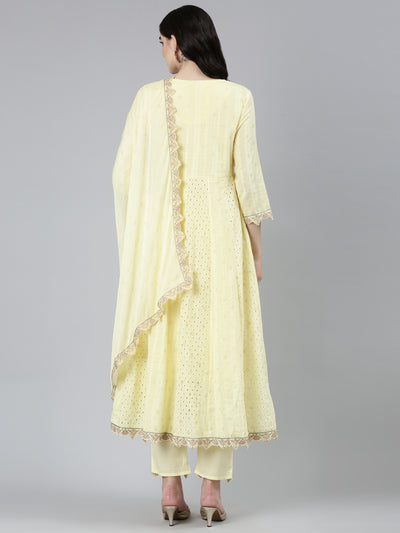 Neeru's Yellow Regular Straight Ethnic Motifs Kurta Sets And Trousers With Dupatta