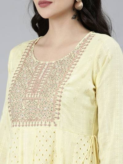 Neeru's Yellow Regular Straight Ethnic Motifs Kurta Sets And Trousers With Dupatta