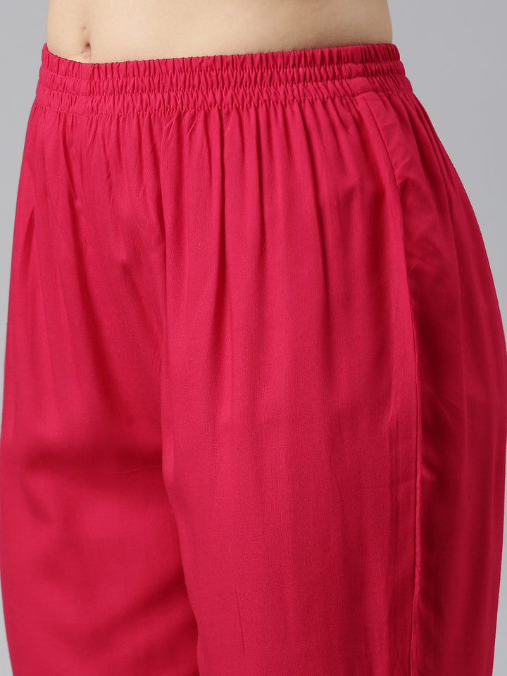 Neerus Pink printed straight kurta set with dupatta - detail view 3