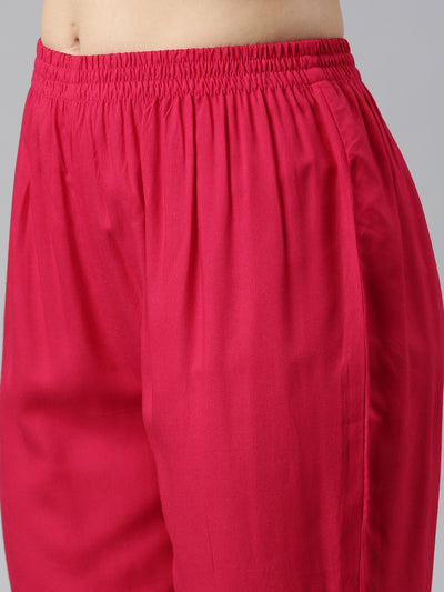 Neerus Pink Regular Straight Printed Kurta And Trousers With Dupatta