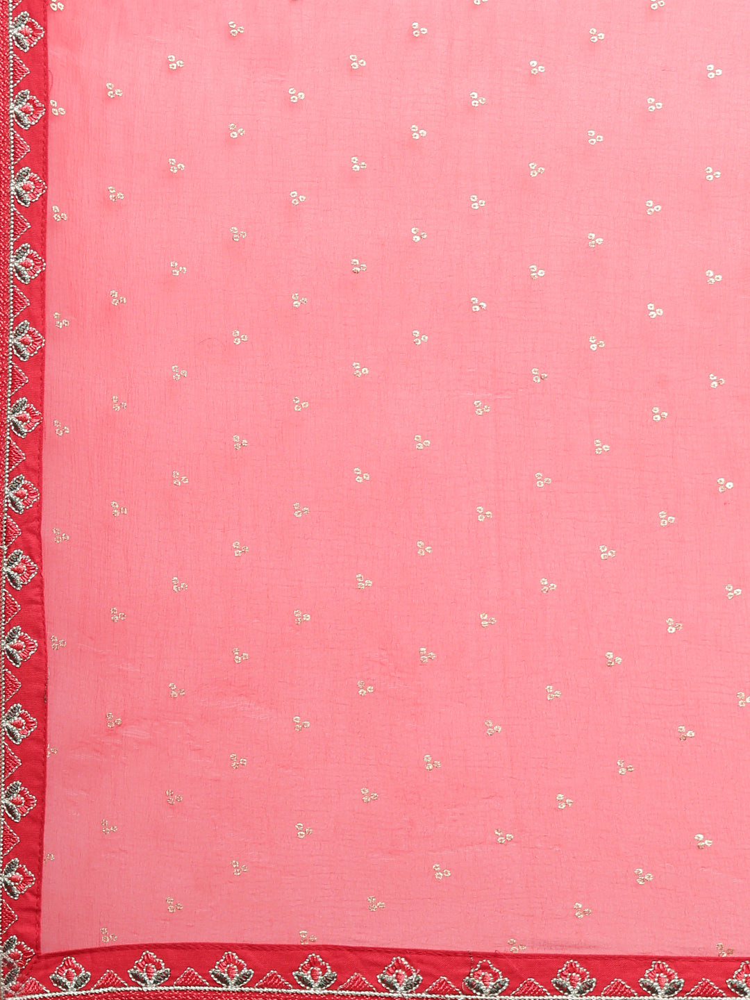 Neeru's Red Regular Straight Printed Kurta And Trousers With Dupatta
