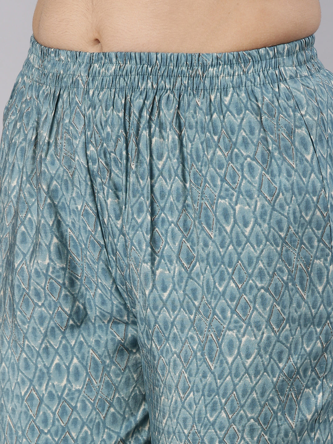 Neerus Blue Shantoon straight kurta set yoke design - detail view 3