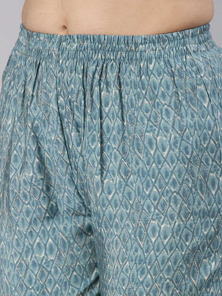 Neerus Blue Shantoon straight kurta set yoke design - detail view 3