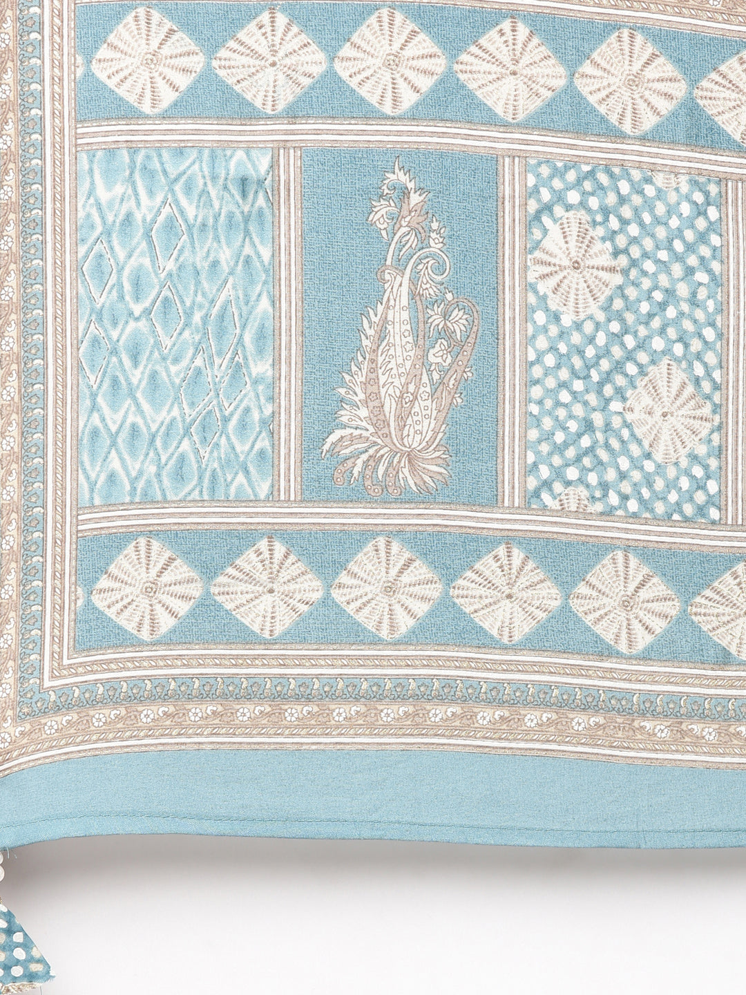 Neerus Blue Shantoon straight kurta set yoke design - detail view 4