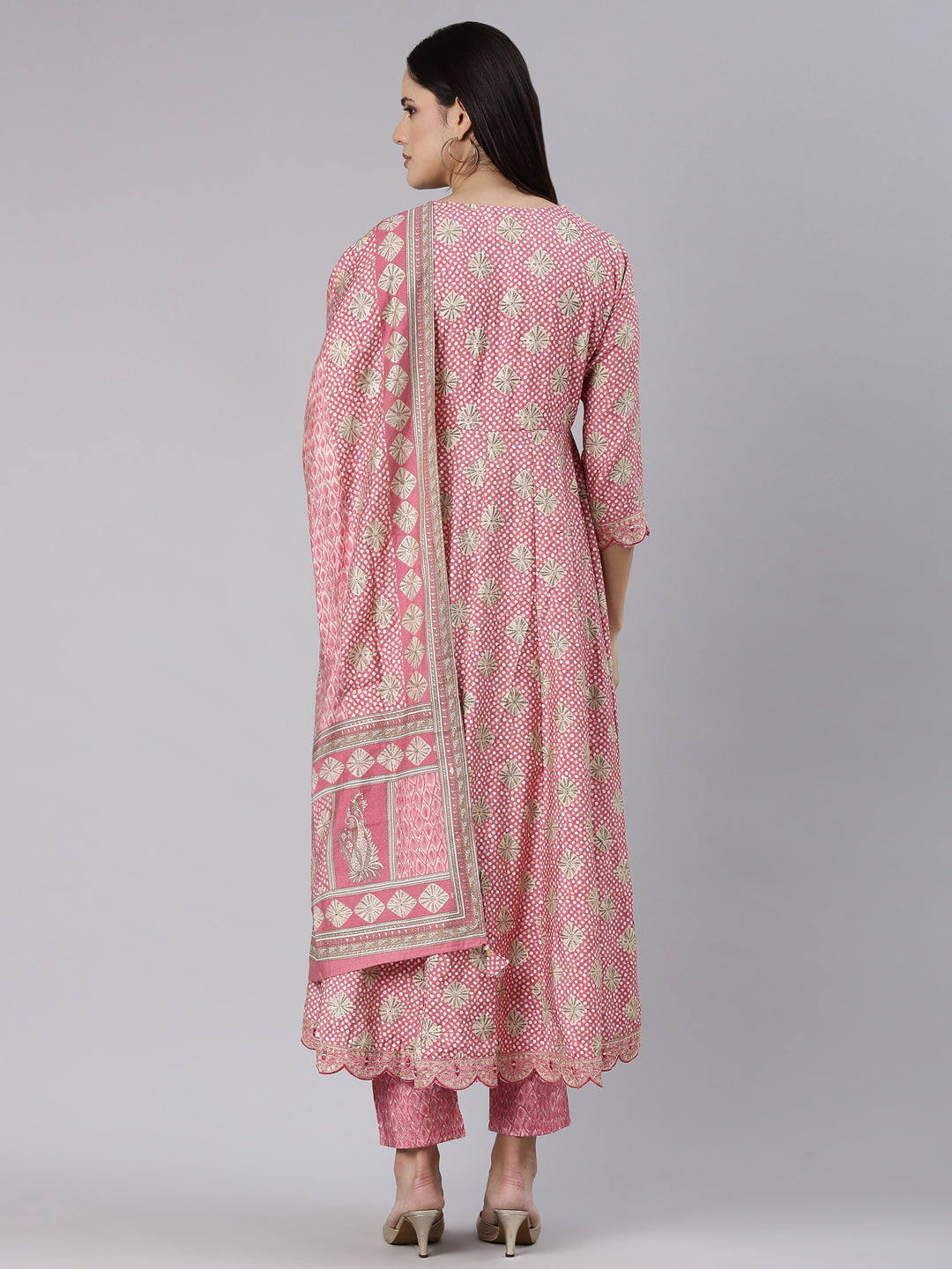 Neerus Pink Regular Straight Yoke Design Kurta And Trousers With Dupatta