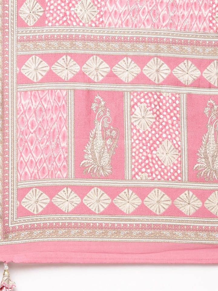 Neerus Pink Regular Straight Yoke Design Kurta And Trousers With Dupatta