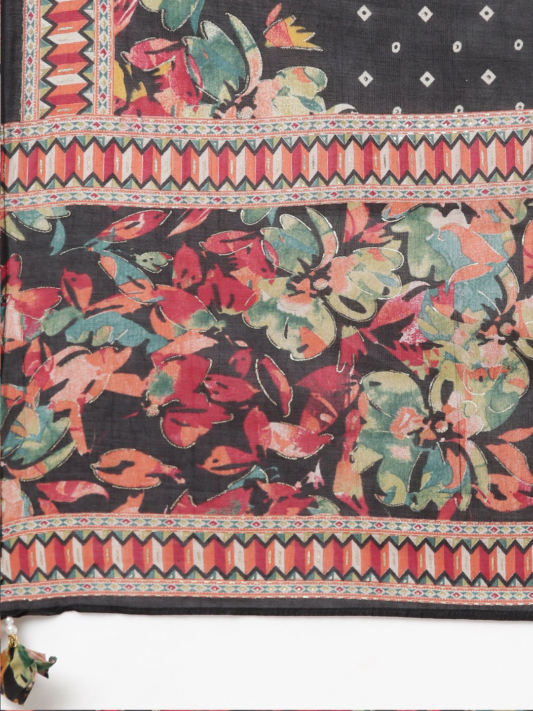 Neerus Black floral printed straight kurta set - detail view 4