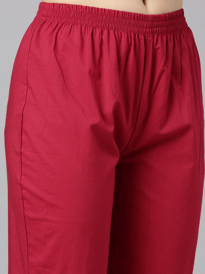 Neerus Maroon floral printed kurta set with trouser and dupatta - detail view 3