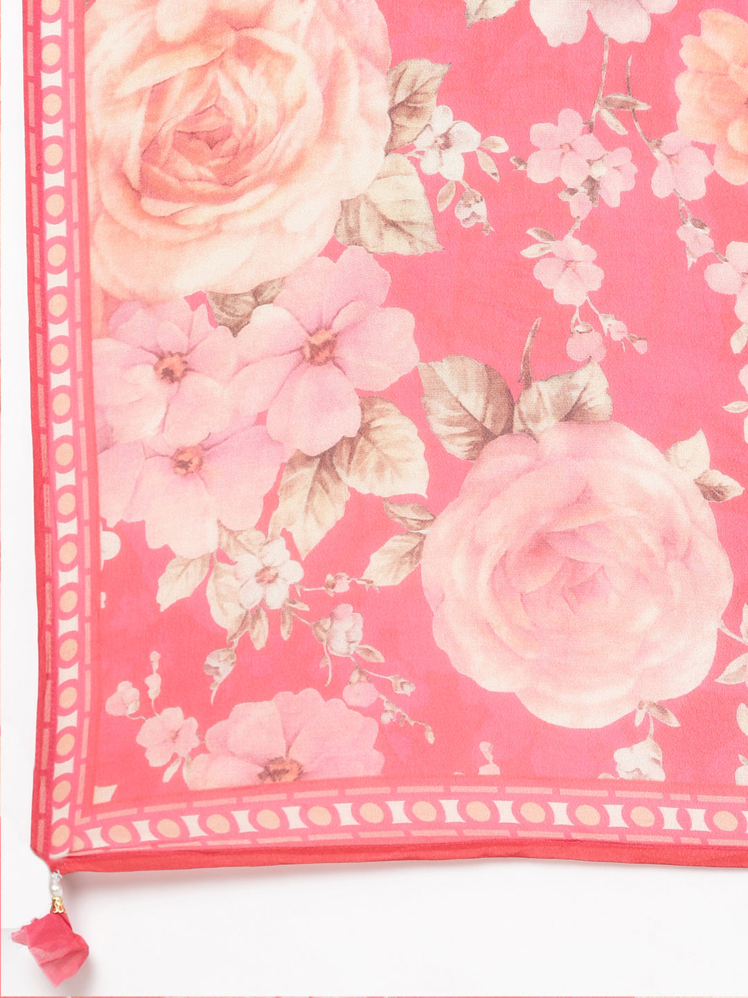 Neerus Red printed floral kurta set with trouser and dupatta - detail view 4