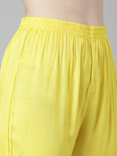 Neeru's Yellow Regular Straight Chevron Kurta And Trousers With Dupatta