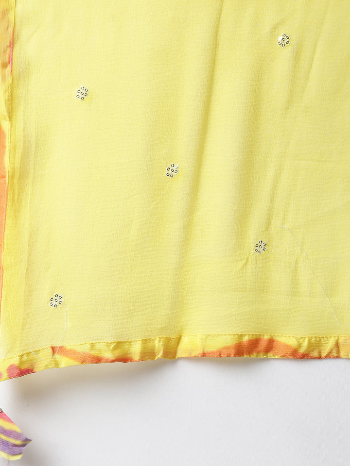 Neerus Yellow Regular Straight Chevron Kurta And Trousers With Dupatta