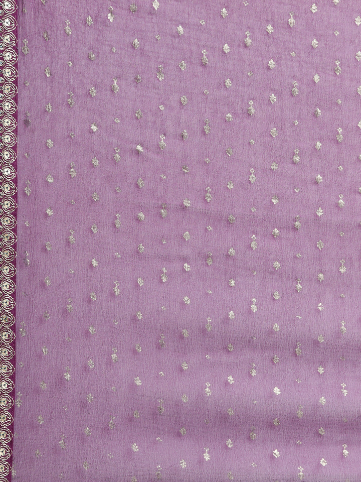 Neerus Purple Regular Straight Floral Kurta And  Trousers With Dupatta