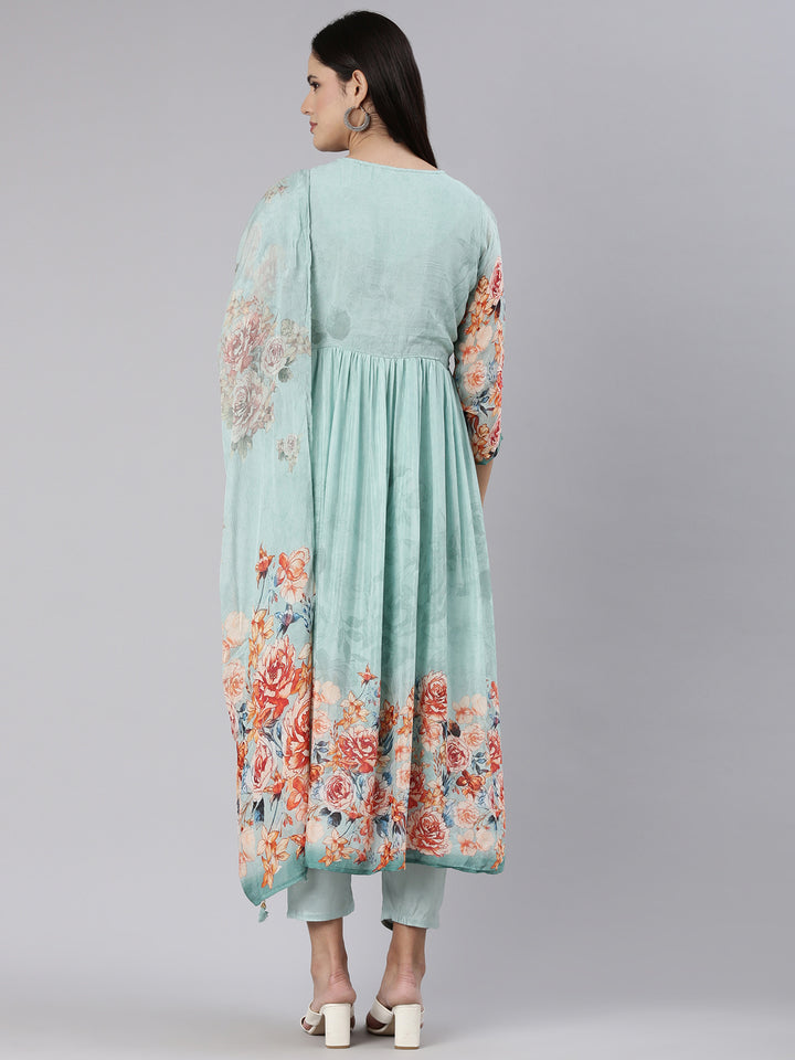 Neerus Blue Regular Straight Printed Readymade suits