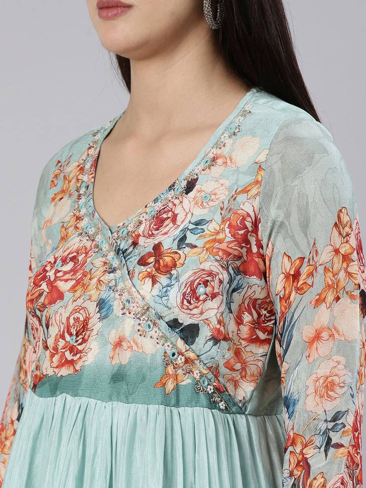 Neerus Blue Regular Straight Printed Readymade suits