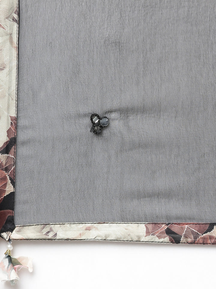 Neerus Multi crepe printed kurta set with trouser and dupatta - detail view 4