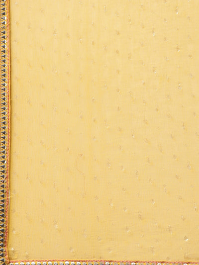 Neerus Mustard Regular Straight Floral Kurta And  Trousers With Dupatta