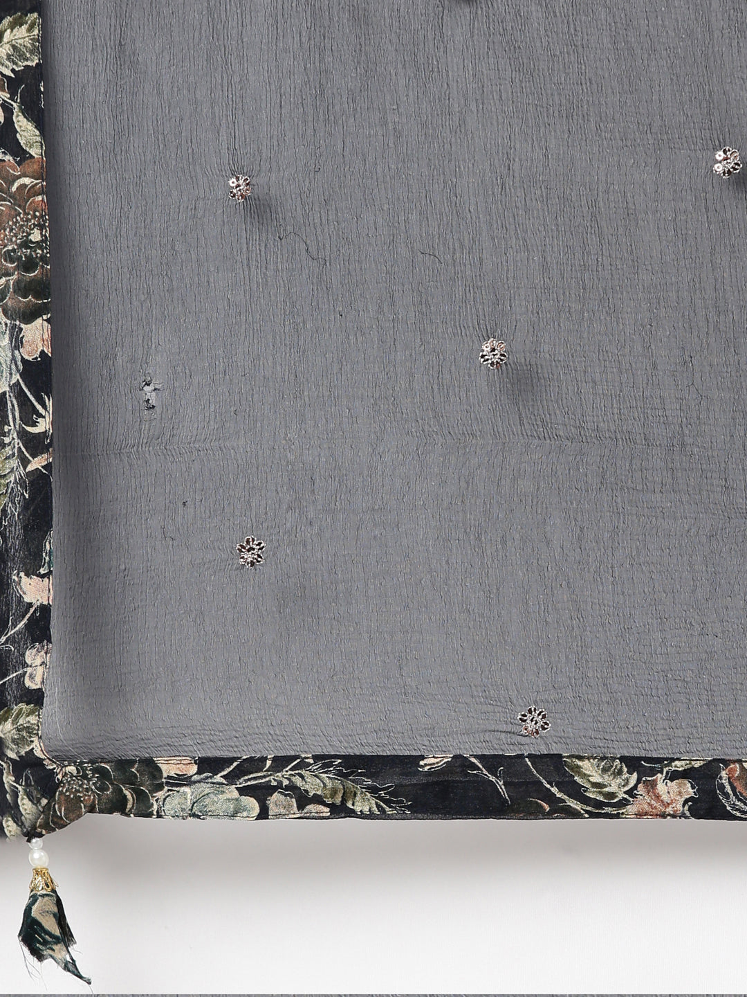 Neerus Blue Floral Printed Kurta Set with Trouser and Dupatta - detail view 4