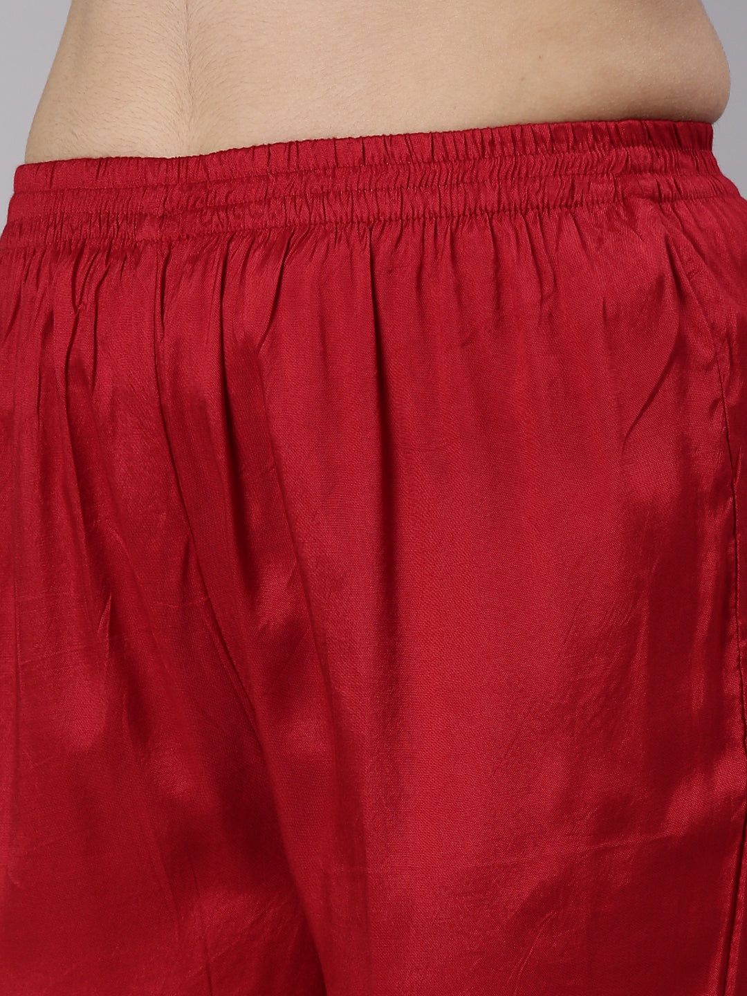 Neerus Red printed Nyra cut kurta set with dupatta - detail view 3