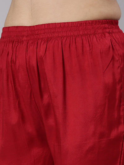 Neerus Red Regular Straight Printed Kurta And Trousers With Dupatta