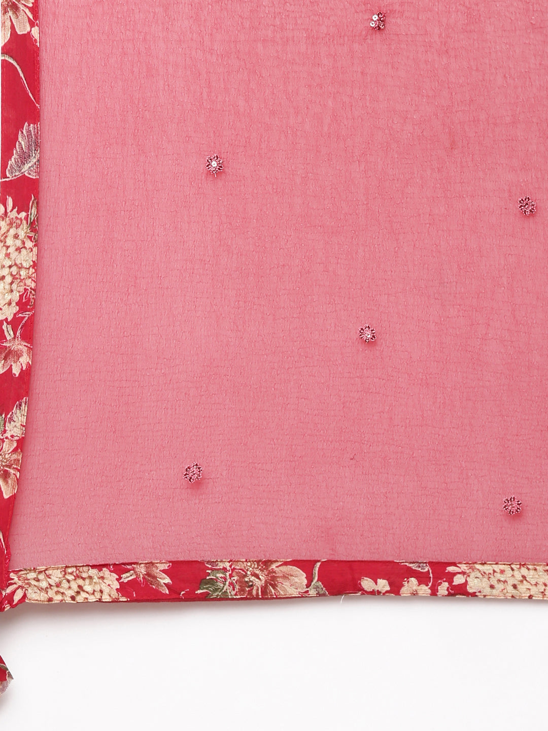 Neerus Red printed Nyra cut kurta set with dupatta - detail view 4